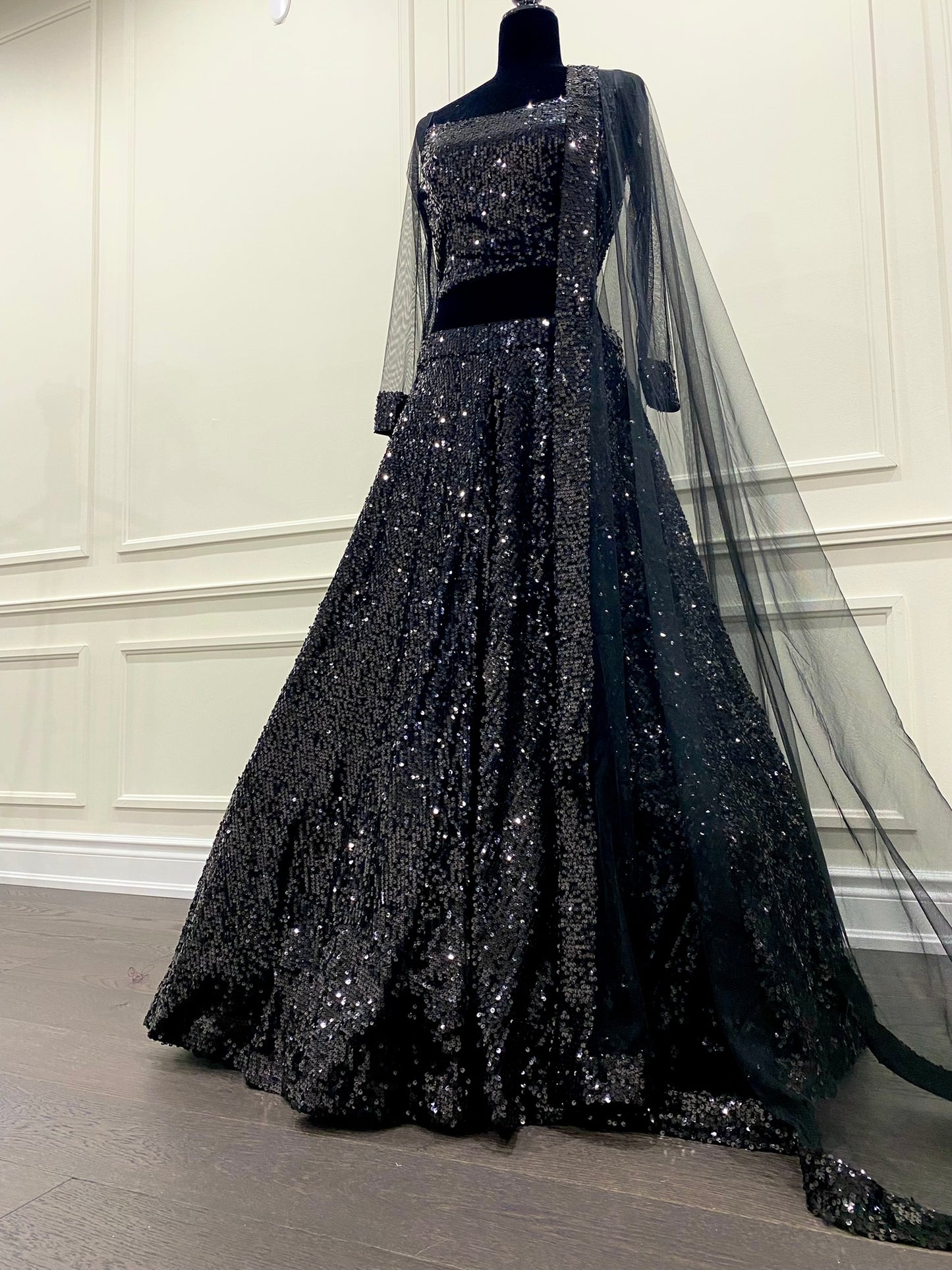 black sequins lehenga