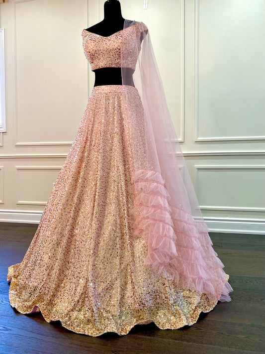 blush pink sequins lehenga
