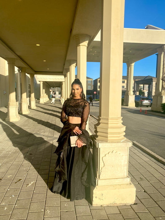 black handwork lehenga