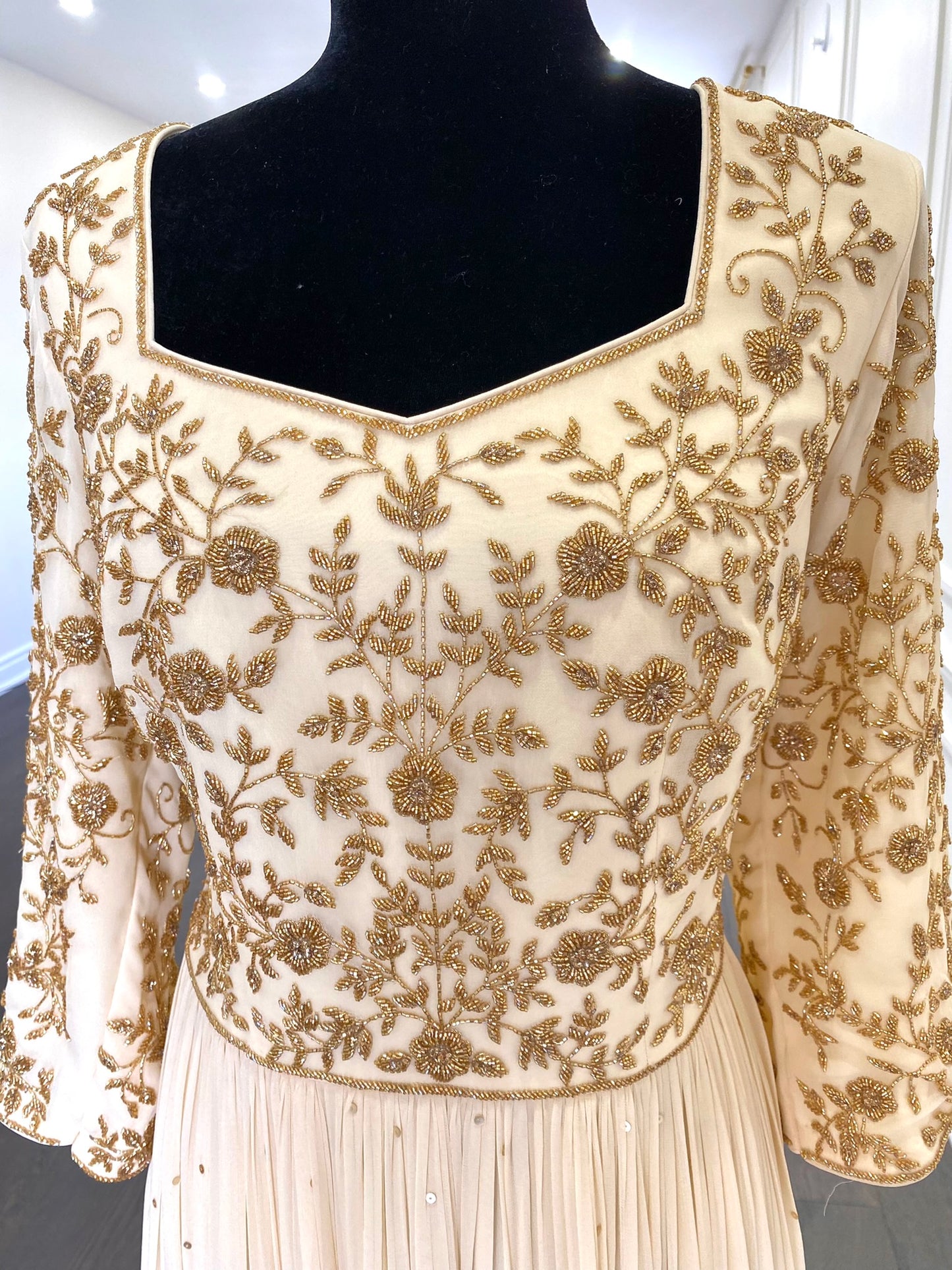 Cream Handwork Anarkali